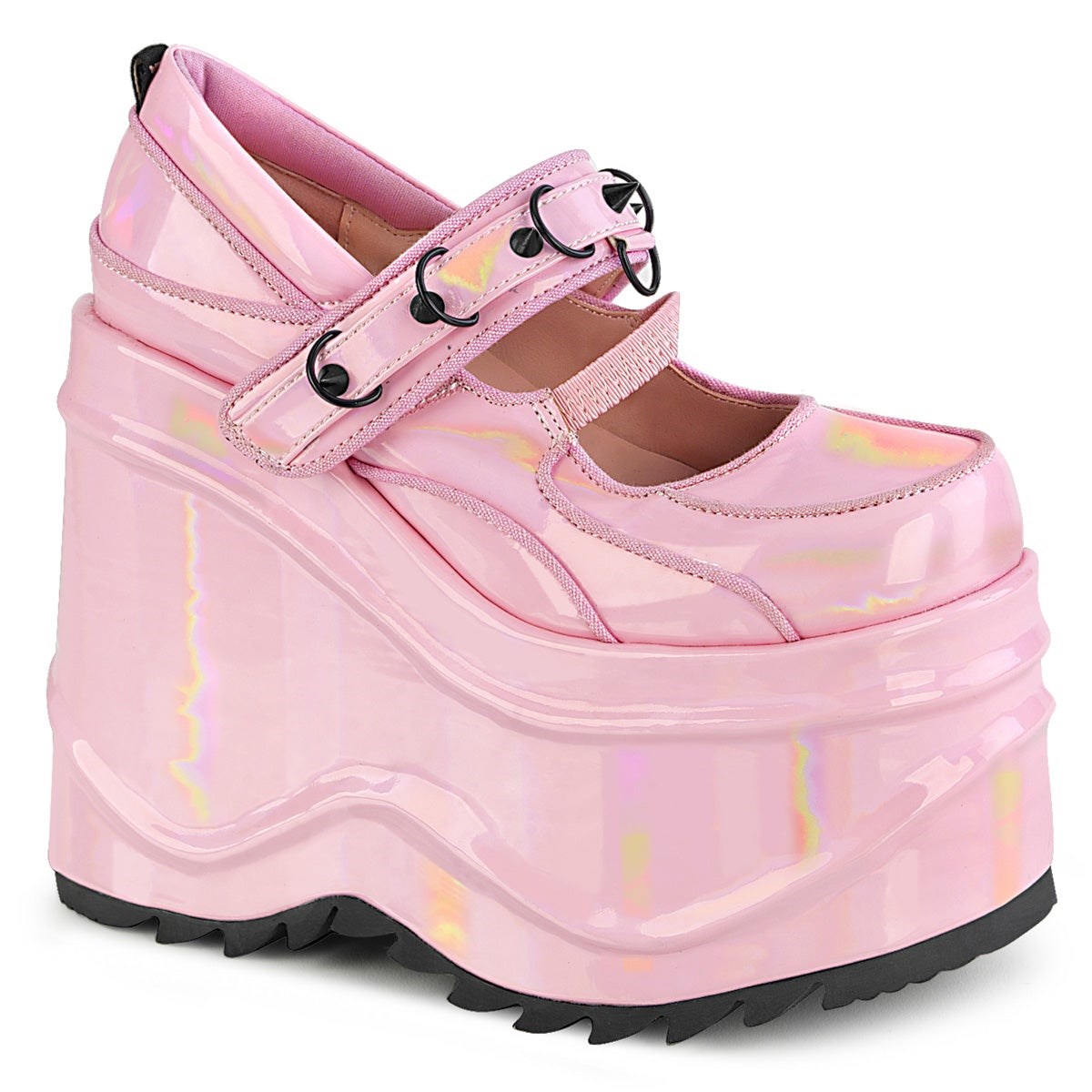 Zapatos Mary Jane Demonia Wave-48 Hologram Charol Mujer Rosas | MX-9-KVS